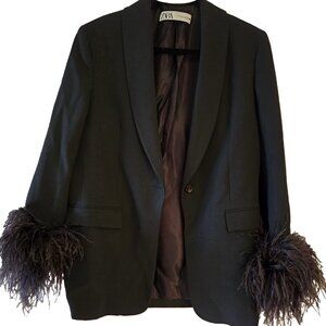 Zara feather trim black blazer (SM)